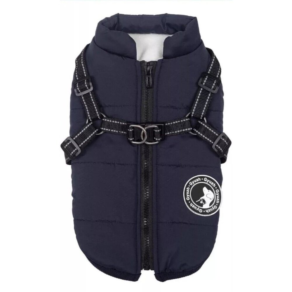 Winter Dog Coat With Harness Built In Medium Size Navy Blue Dog Zipper New